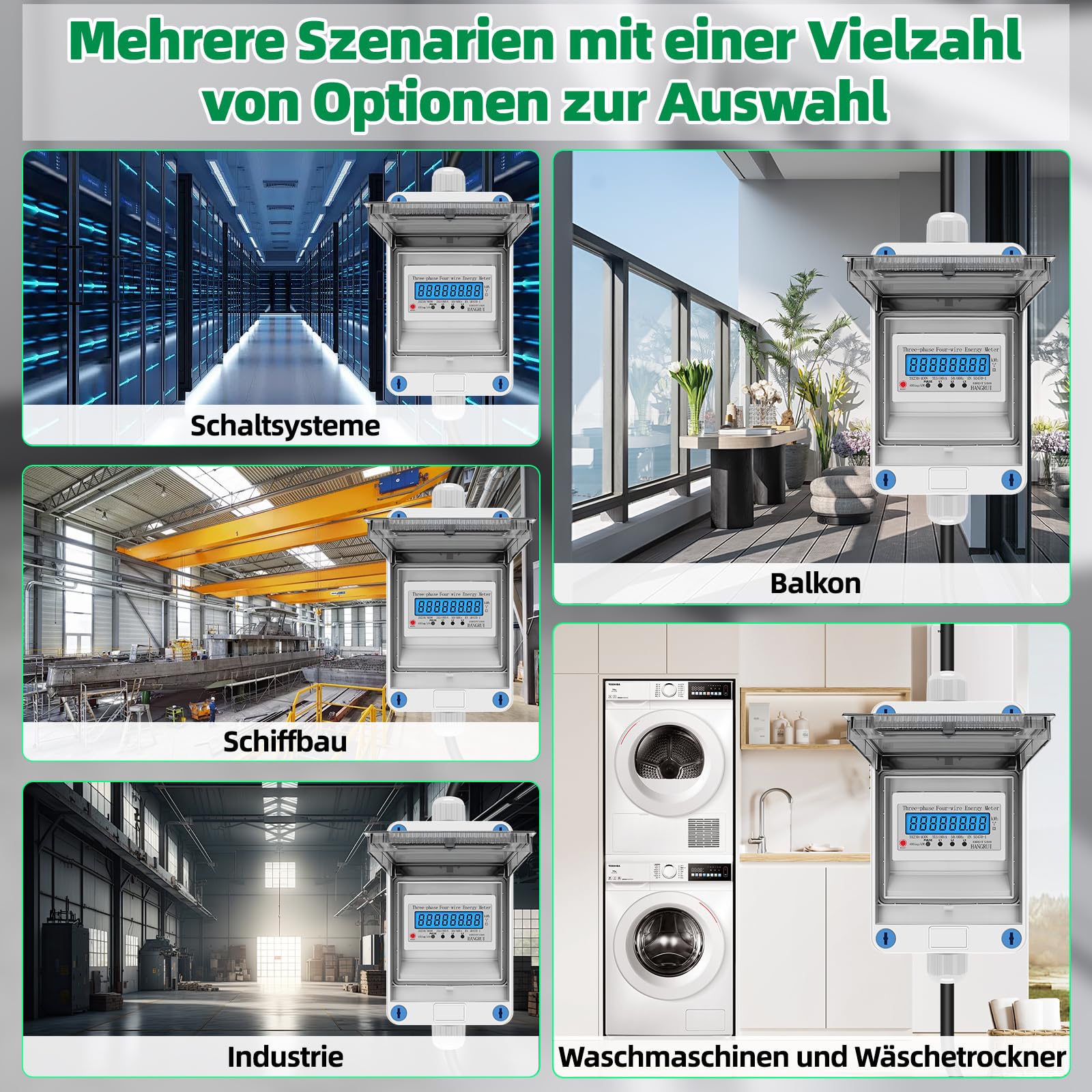 3 Phasen Mobiler Stromzähler, 16A 400V Mobiler Digitaler Stromzähler Mit CEE Stecker und Kupplung, Mobiler Digitalzähler Mit Mit Rückstellfunktion, 2m Kabel, IP68 Steckdosenadapter Zähler 9