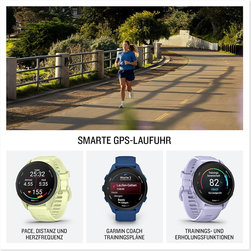 Forerunner 70 43mm - Lauf-Smartwatch, 1,2" AMOLED Touchscreen, bis zu 13 Tage Akkulaufzeit, Trainingsempfehlungen, Gesundheitsdaten, 80+ Sport-Apps, Notifications, Pay