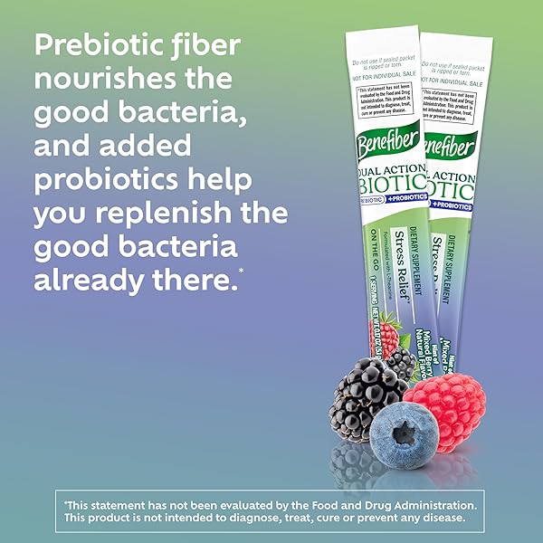 BENEFIBER DUAL ACTION BIOTIC PLUS STRESS RELIEF, 18 COUNT STICK PACKS