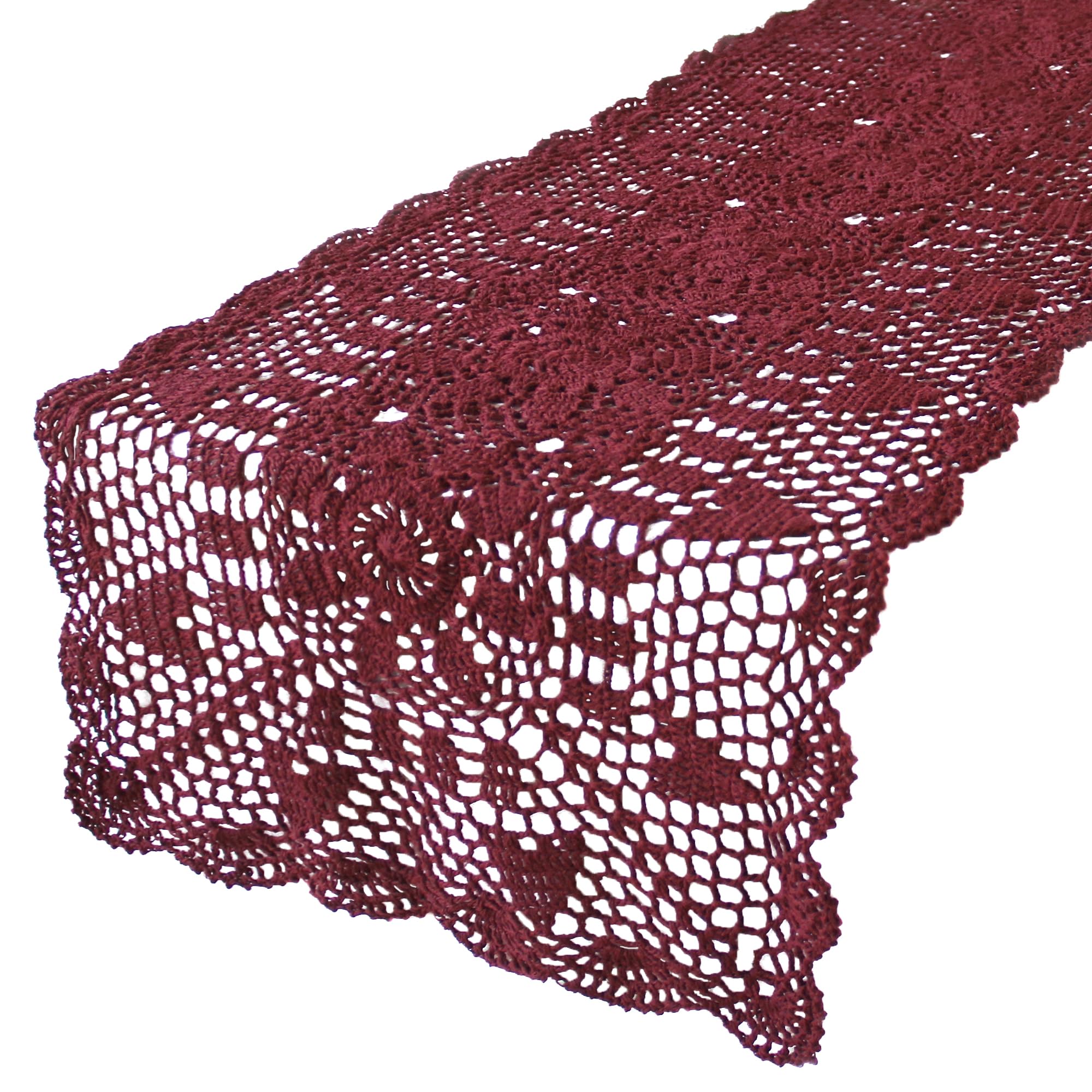 kilofly Handmade Crochet Lace Rectangular Table Runner 15 x 71 Inch, Red