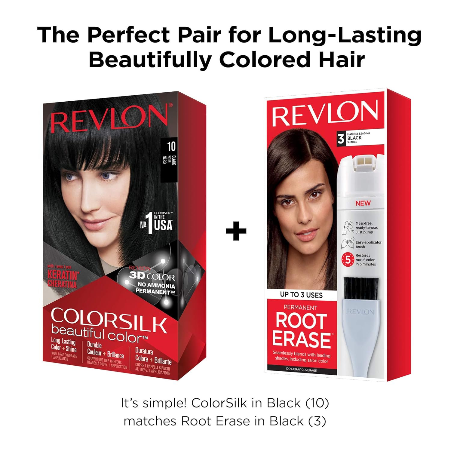 Revlon Root Erase Permanent Hair Color, At-Home Root Touchup Hair Dye with Applicator Brush for Multiple Use, 100% Gray Coverage, Black (3), 3.2 Fl Oz: Beauty