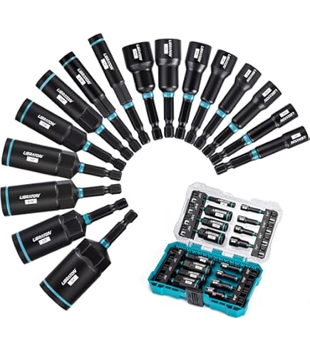 LIBRATON Jeu De Douilles Hexagonales Longues à Impact De 3/8", Douilles Hexagonales En Acier S2, 20 Douilles Hexagonales SAE Et Métriques, Douilles Allen De 15,2 Cm De Long, Boîte Moulée Par Soufflage