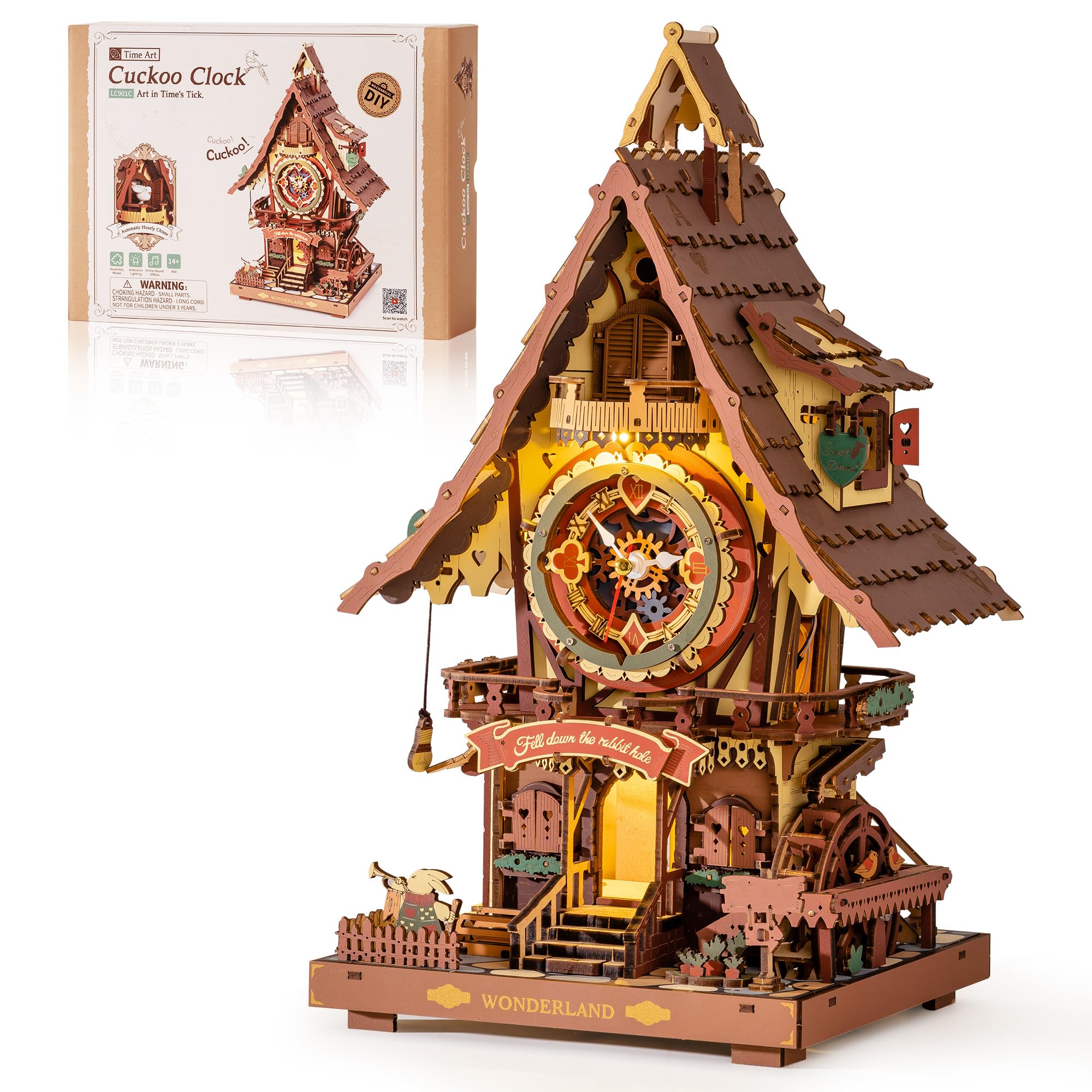 Photo 1 of ROBOTIME 3D Wooden Puzzles for Adults-Cuckoo Clock Wooden Models for Adults to Build-435 Piece Model Kit with 2 Lights-Gift for Craft Enthusiast Model Building Set (Colourful)