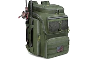 HAMBOLY Fishing Backpack with Rod Holders, 40L Tackle Box Backpack for Fishing Gear, Waterproof Fishing Tackle Bag for Men