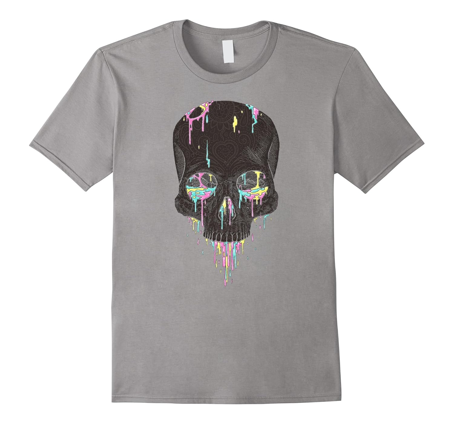 Colorful Dripping Skull Abstract Art T-Shirt-Rose