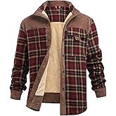 VOHOTO Men's Sherpa Fleece Lined Shirt Winter Outdoor Warm Flannel Jacket-Plaid Patchwork, Lapel Collar, Multi-Pocket