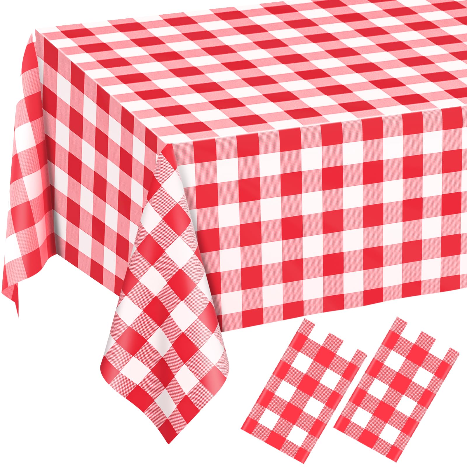 Photo 1 of 2 Pack Red and White Checkered Tablecloths Red Gingham Tablecloth Rectangular Disposable Plastic Red Plaid Table Cover for Parties, Christmas, Outdoor Picnic, Birthday, Wedding, Camping 54 × 108