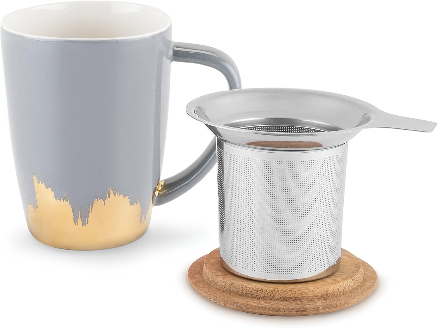 Pinky Up Bailey Grey and Gold Tea Mug & Infuser Cups, Mugs & Saucers and Kitchen Teapot Accessory, One Size, Grey & Gold