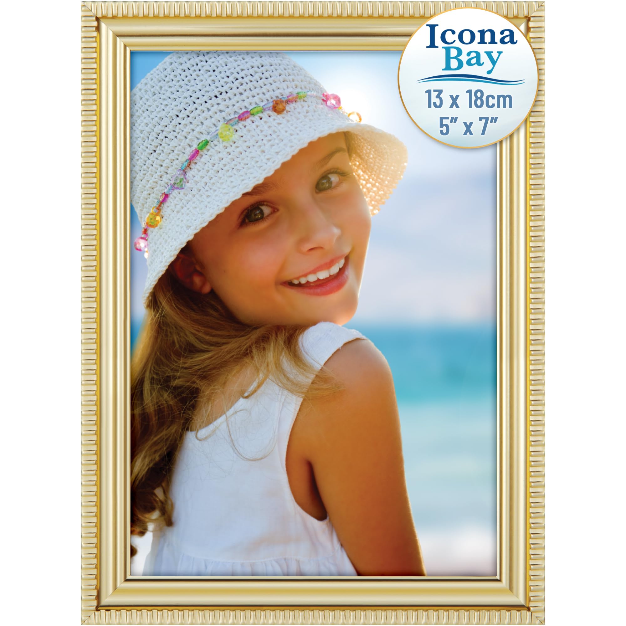 Icona Bay 7x5 Gold Picture Frame Beautifully Detailed Moulding, Contemporary Picture Frame, Wall Mount or Table Top, Inspirations Collection