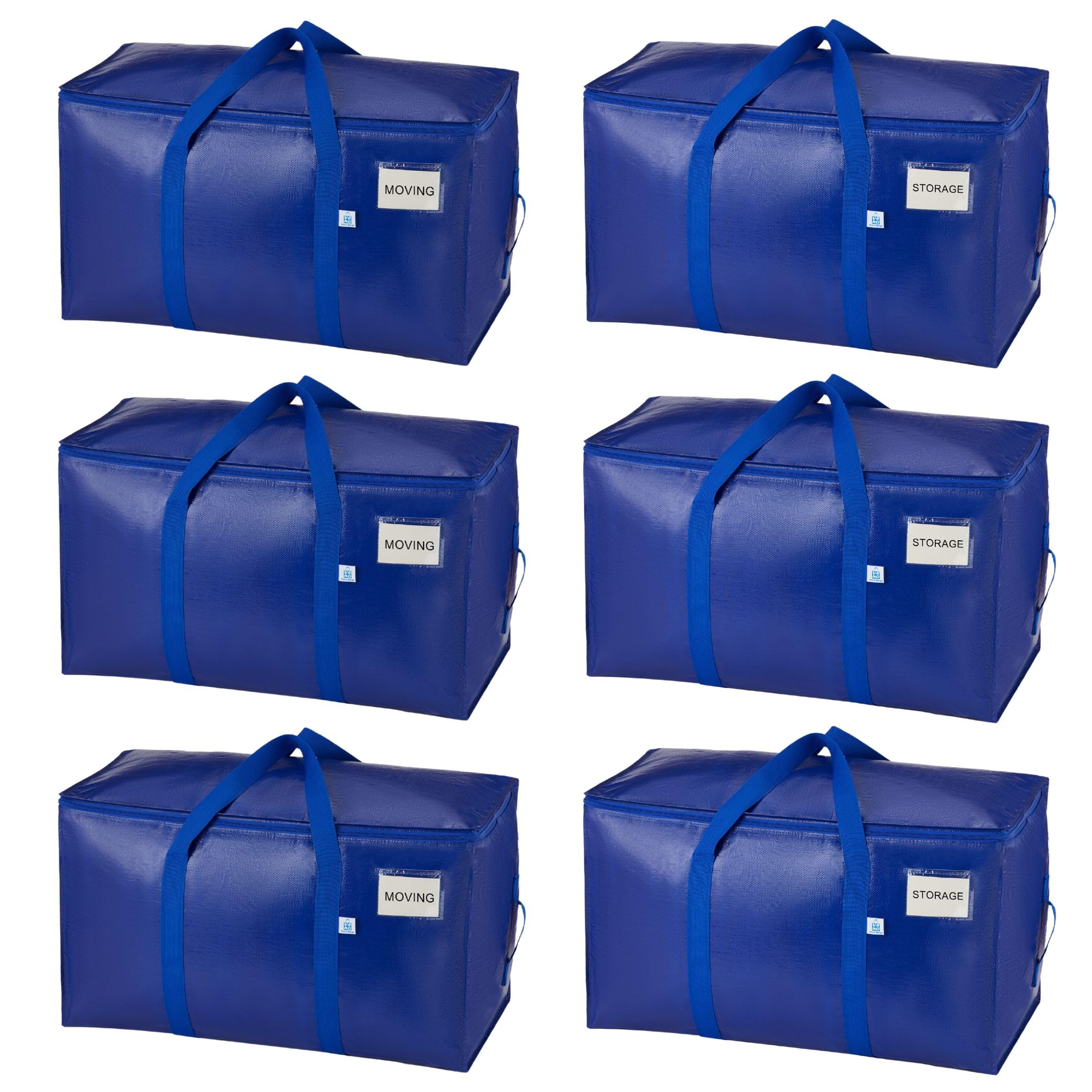 VENO 6 Pack Extra Large Moving Bags with Zippers & Carrying Handles, Heavy-Duty Storage Tote Moving Boxes for Space Saving (Blue-6 Pack)