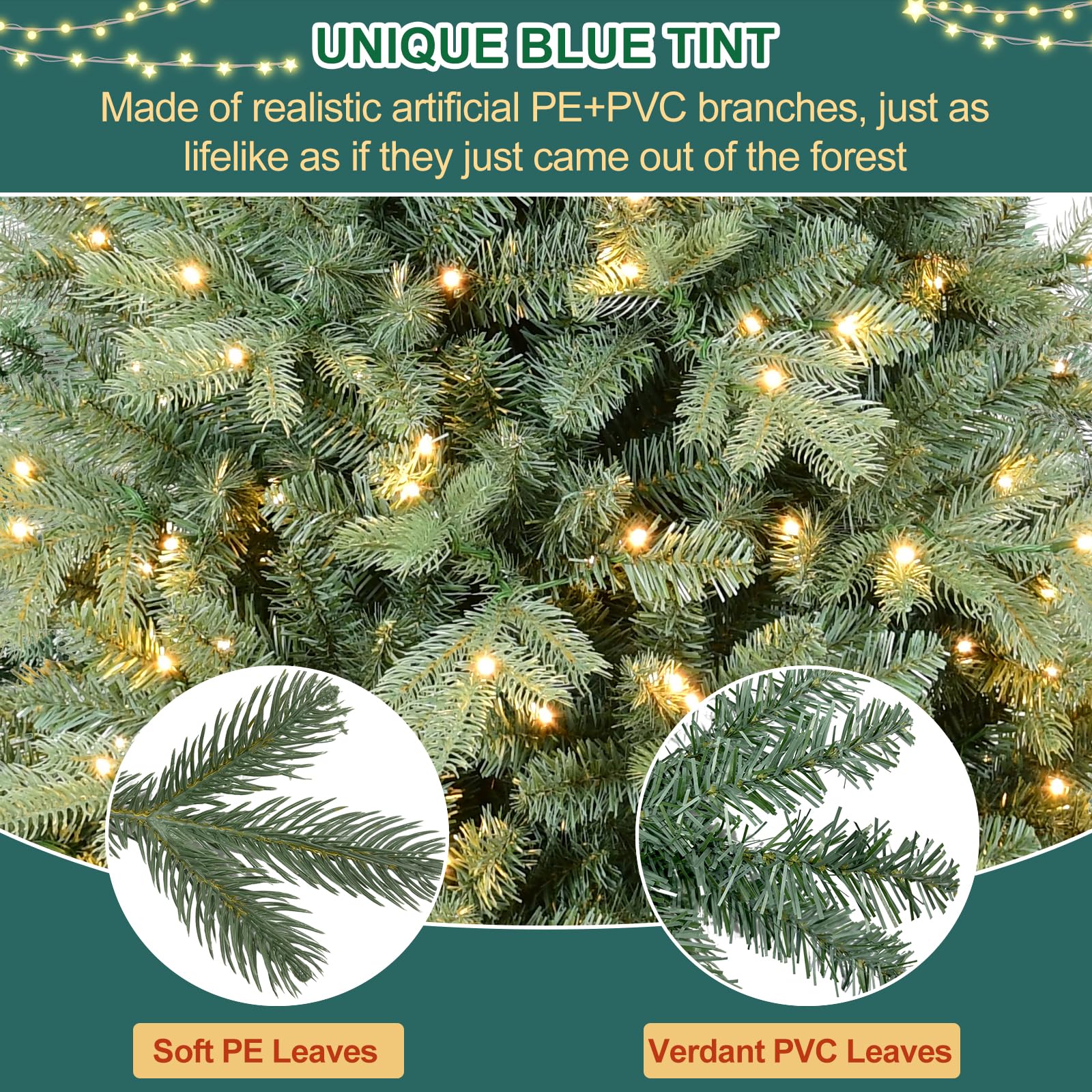 7 FT Prelit Artificial Skinny Christmas Tree,Blue Spruce Slim Pencil Xmas Tree with 1552 PE&PVC Mixed Branch Tips and 400 UL Listed Clear Lights,Hinged Pine Tree with Metal Stand for Home Office Décor