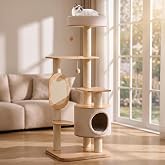 XUHOCHO 54" Multi Level Sisal Cat Tree | Solid rubber wood cat tower with multi perches, sisal scratch board, 2 toys &amp; wide stable base for apartments &amp; families