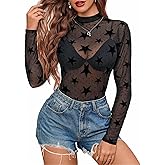 Avidlove Mesh Top for Women Long Sleeve See Through Shirt Mock Neck Sheer Blouse Clubwear Party XS-XXL