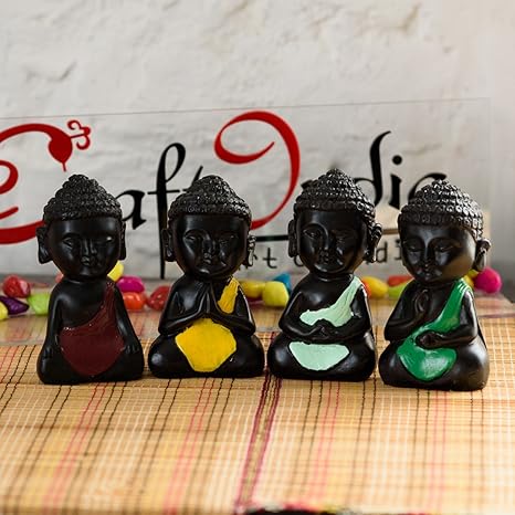 eCraftIndia Polyester Blend Handcrafted Meditating Buddha Idol (7.01 cm x 7.01 cm x 11.98 cm, Set of 4)