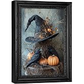 Framed Halloween Canvas Wall Art,Dark Gothic Picture Wall Decor,12x16in | Witch Hat Print Artwork,for Bedroom Living Room Home Decoration