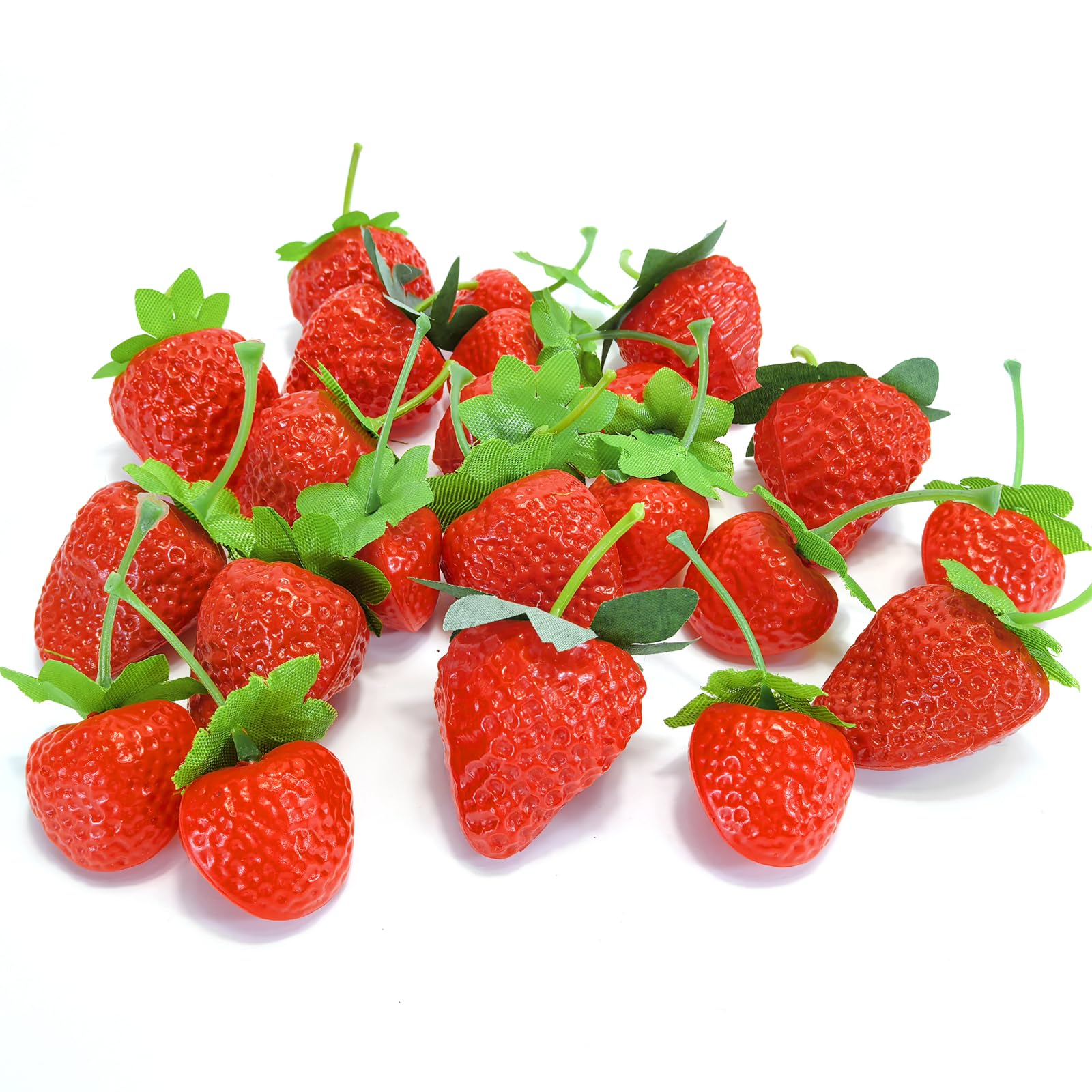 EQLEF 20 pcs Artificial Strawberry Decor in 4 Size, Strawberry Artificial Fruits Decor Red Fruit Strawberry Party Decoration for Home Restaurant Photography Props Christmas Display (Strawberry)