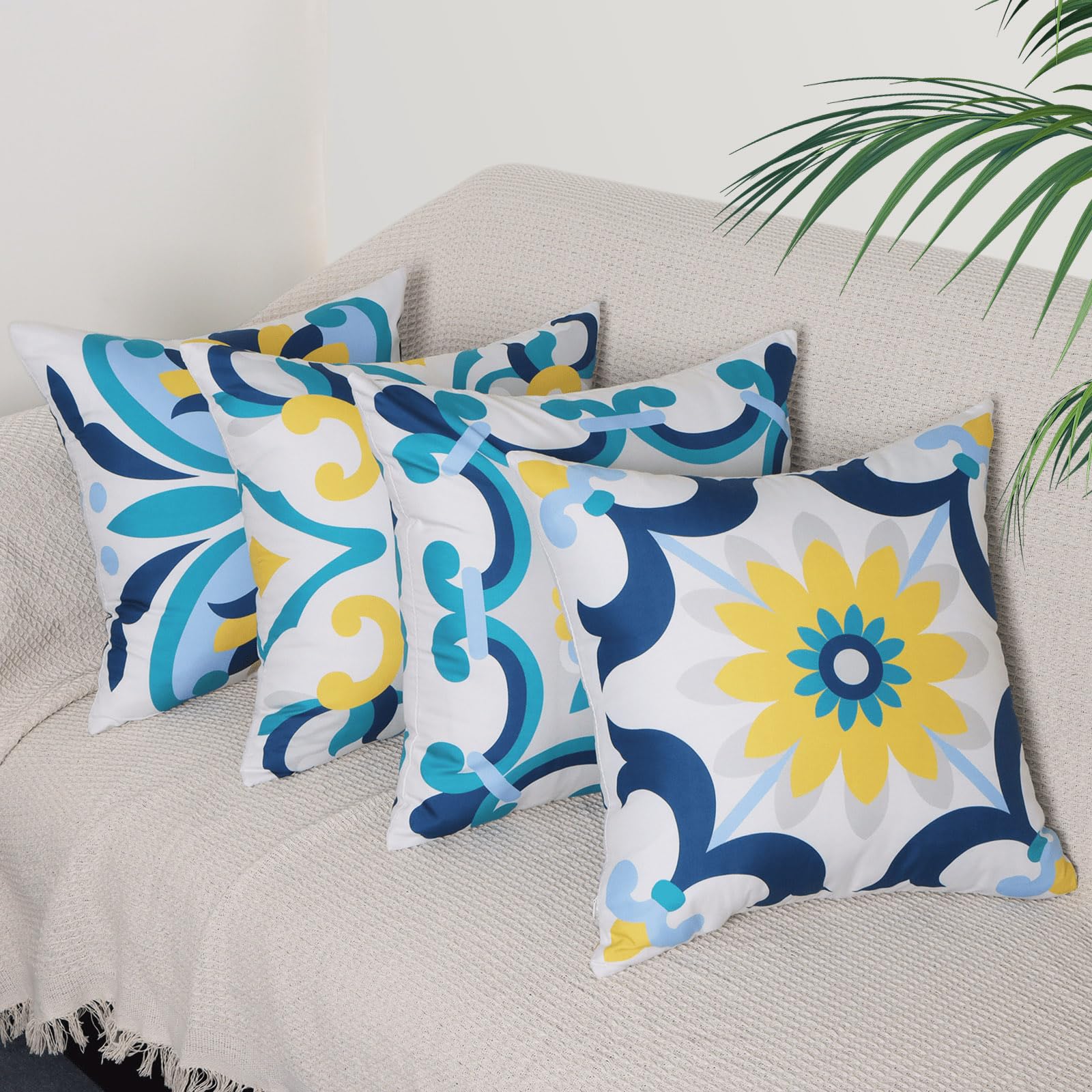 Betadistor Cushion Covers Set of 4 Flowers Square Pillow Cover Throw Pillow Case Home Pillowcases Floral Cushion Cover for Sofa Chair Couch Bedroom Garden Outdoor Decorative 45x45cm, Flowers, 504-0074