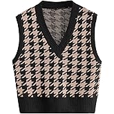 SweatyRocks Women's Sleeveless V Neck Knit Sweater Vest Houndstooth Crop Tank Top