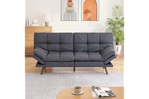 AMICLIBER Memory Foam Futon Sofa Bed Couch,Linen Fabric Convertible Futon Sofa Couch,Loveseat Sleeper Sofa Bed,Small Splitback Modern Sofa Bed for Living Room,Office,Apartment,Dark Grey