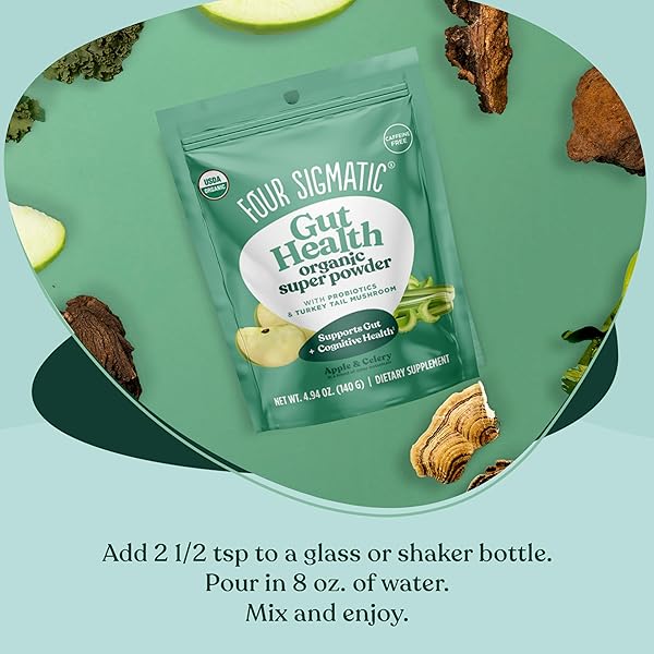 FOUR SIGMATIC ORGANIC GREENS POWDER | GREENS SUPERFOOD POWDER WITH PROBIOTICS & PREBIOTICS | SUPER GREENS WITH MORINGA, CHAGA & TURKEY TAIL | (4.94 OZ.)