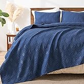 EMME Quilts Twin Size Bedding Sets, Navy Blue Bedspread Soft Lightweight Pre-Washed Quilt, 2 Piece Cozy Reversible Microfiber Ultrasonic Coverlet with Pillow Sham (Diamond Pattern,66"x90")