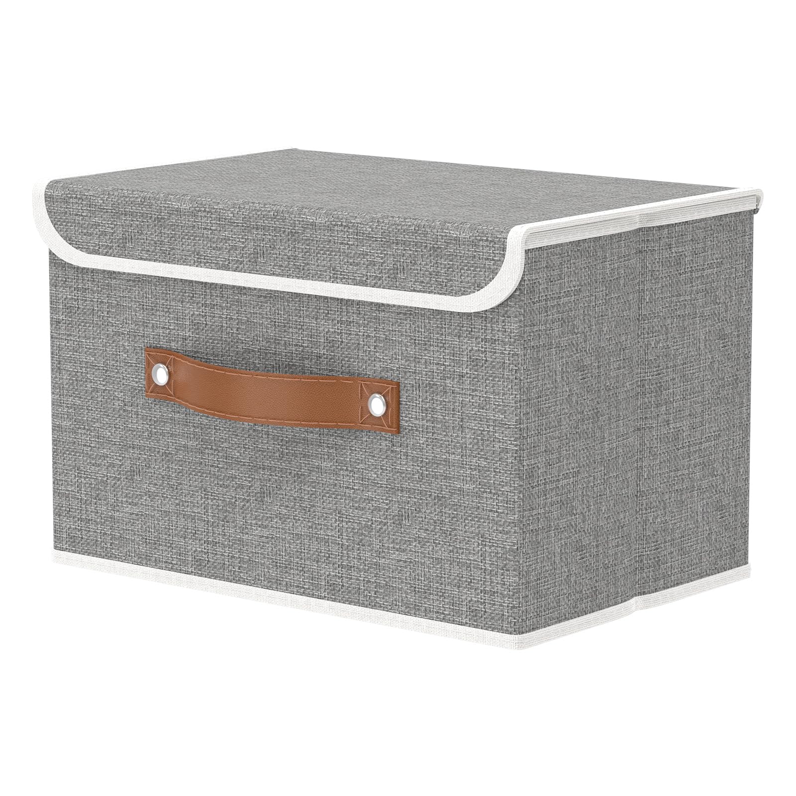 OUTBROS Collapsible Storage Box with Lid, Linen Fabric Clothing Shelf Basket Bins Box For Towels, Clothes 38x25x25 cm (Grey, 1-Pack)