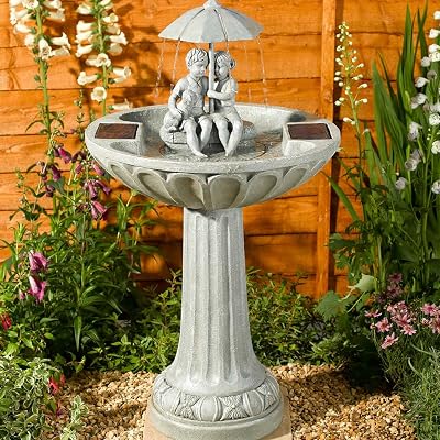 Festive Lights 82cm Grey Umbrella Solar Fountain & Bird Bath - IP44 Rated