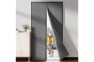 HADOR Magnetic Thermal Insulated Door Curtain Fit Door Size 36" x 80", Quilted Oxford Fabric Thicken Cotton Fill, Winter Cover Keep Cold Draft Out, Blanket Insulation for Front Patio Doors Gray
