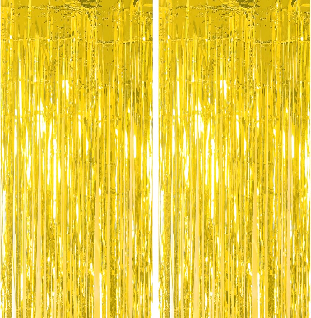 YAAVAAW Glitter Gold Tinsel Curtain 2 Pack 3.2x8.3ft Backdrop Door Fringe