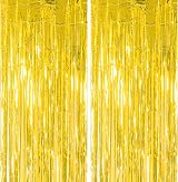 YAAVAAW Glitter Gold Tinsel Curtain 2 Pack 3.2x8.3ft Backdrop Door Fringe
