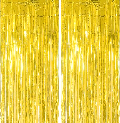 YAAVAAW Glitter Gold Tinsel Curtain 2 Pack 3.2x8.3ft Backdrop Door Fringe