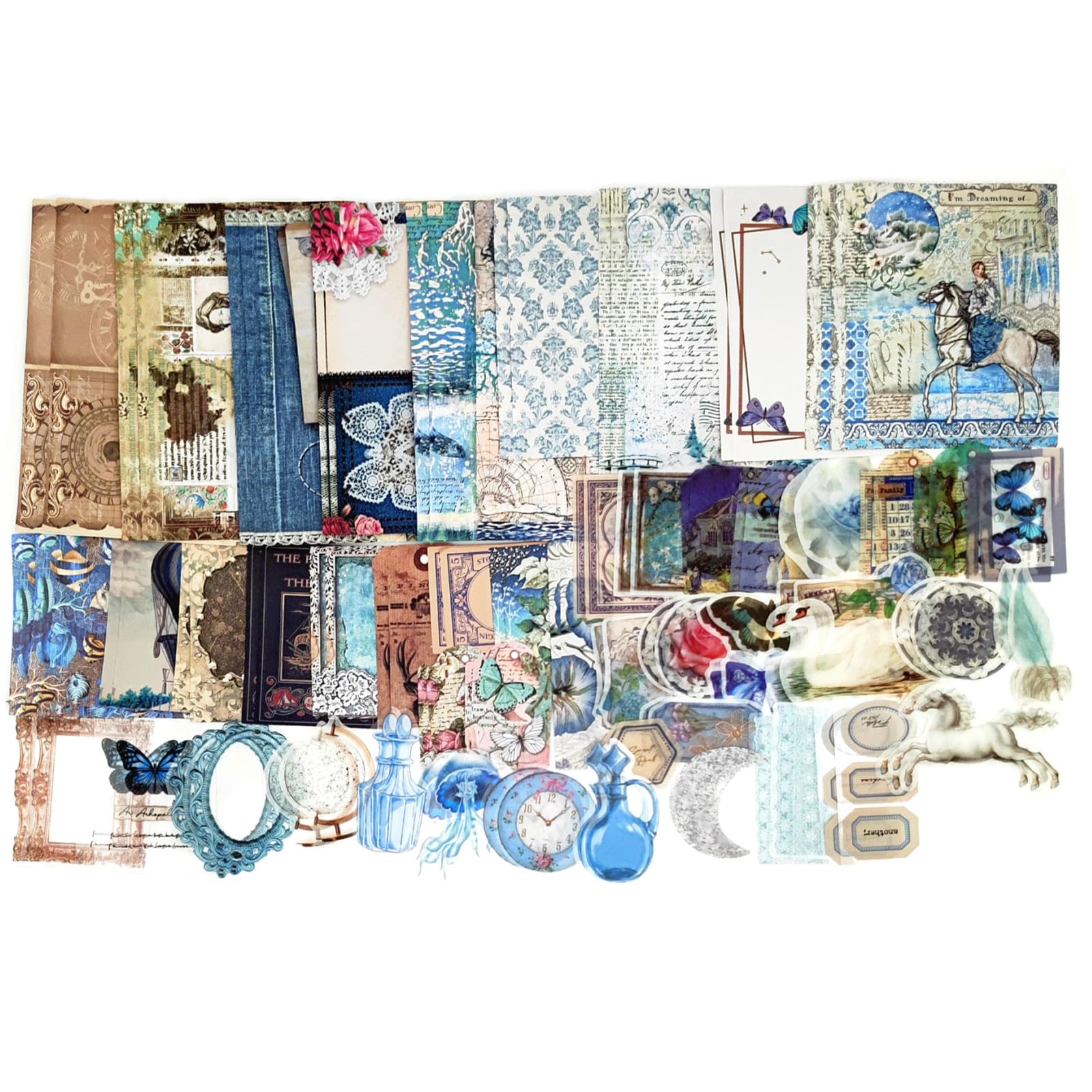 Photo 1 of 100 PCS Vintage Ephemera Pack Journaling Scrapbooking Supplies Scrapbook Sticker Paper Kit for Bullet Junk Journal Planners Collage Craft Notebooks Decoupage Album (Blue Series)