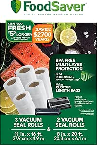 FoodSaver 8" and 11" Vacuum Seal Rolls Multipack, Make Custom-Sized BPA-Free Vacuum Sealer Bags, Multi-Pack, Clear