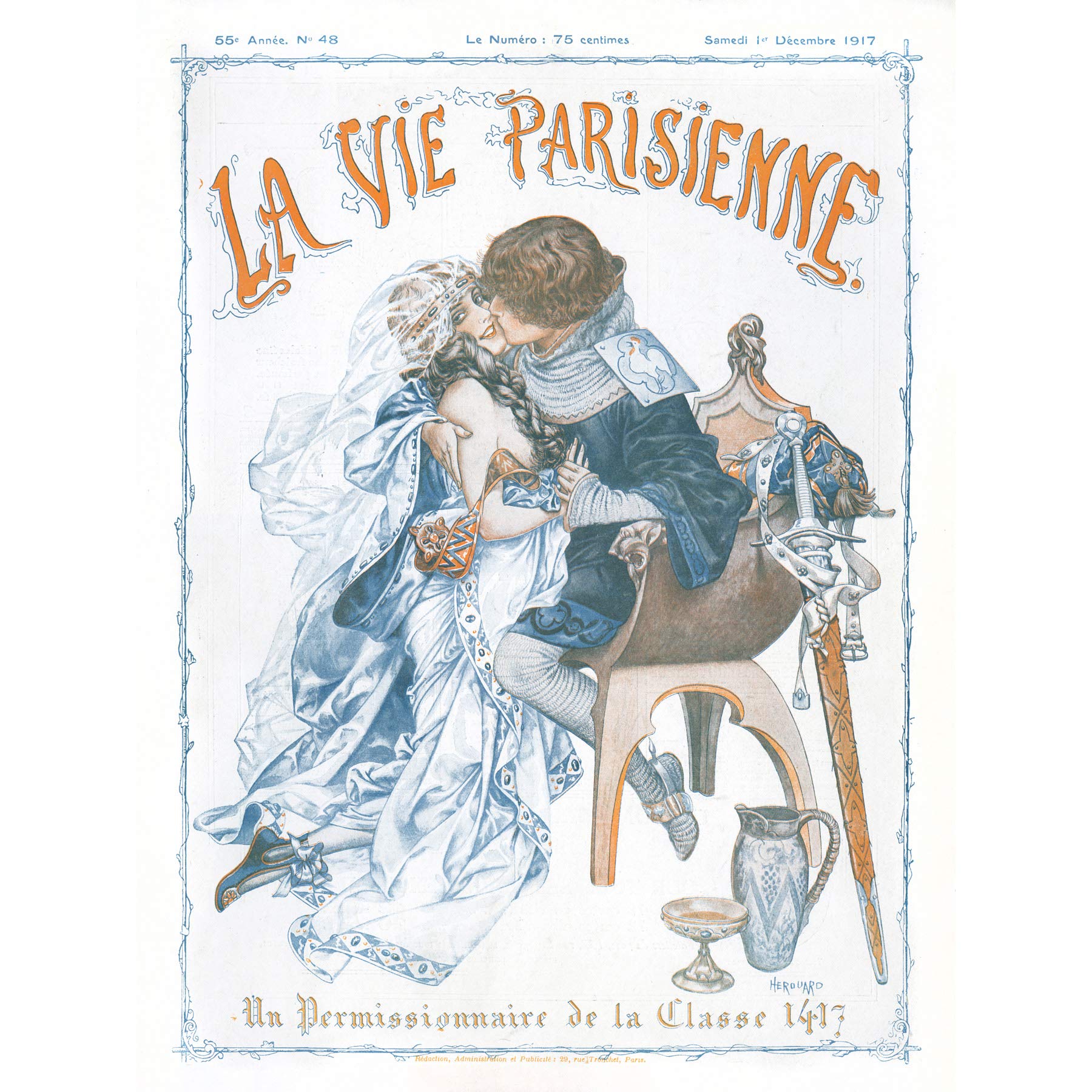 Artery8 La Vie Parisienne France Medieval Magazine Cover Premium Wall Art Canvas Print 18X24 Inch