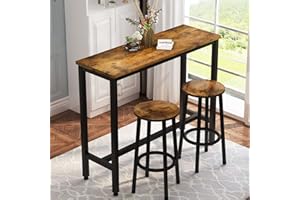 AWQM 3 Piece Bar 47.2" Pub Height Table with 2 Round Stools,Industrial Breakfast Bar Table Sets,Kitchen Table Set of 2,Rustic Brown & Black