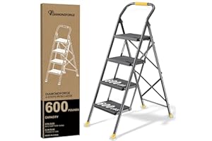 DIAMONDFORGE Step Ladder Foldable Folding Stool - for Home Adults Kitchen 4 Stepping Extension Tall Heavy Duty with Handrails - Closet Stepstool Stair Ladders Extendable Stepladder for Indoor House 600Lbs