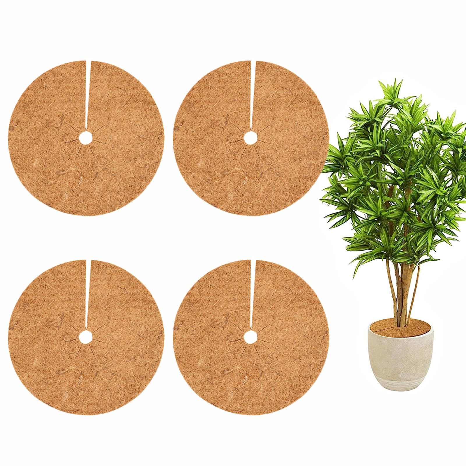 LSRVNM 4 PCS Coconut Fibers Mulch Ring Tree Protector Mat, 30 CM Coconut Mulching Disc, Coconut Fibre Mat, Plant Cover Mat, All Year Round Plant Protection Cover Disc, for Indoor Outdoor Garden