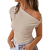 ZESICA Women's 2026 Summer Off Shoulder Tops Going Out Sexy Y2k Shirts Spring Cap Sleeve Ruched Asymmetrical Blouses