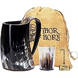 Thor Horn Drinking Horn Mug for Men and Women - Genuine Handcrafted Viking Horn Cup for Mead, Ale and Beer - Original Medieva