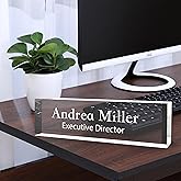 Name Plate for Desk, Office Table Plate Personalized, 8 inch x 2.5 inch Acrylic Desktop Accessories, Office Gifts for Coworkers Boss Teacher, Employee Appreciation Gifts, Professional Desk Name Title, Clear Acrylic, Title Display