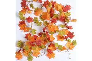 Mizii 2 Strands Artificial Maples Vines Garland 79" Fake Vine Silk Maple Leaves Faux Hanging Fall Garland for Fall Decor Thanksgiving Porch Mantle Fireplace Farmhouse Harvest Decorations (Maple)