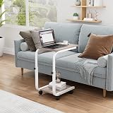 SIMPDIY Height Adjustable Side Table with 4 Wheels White Oak Iron view 2