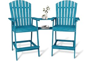 Outdoor Bar Height Adirondack Chairs Set of 2 - Tall Patio Chairs with Connecting Side Tray for Deck, Balcony & Backyard Rela