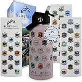BlueTrail 50 States Water Bottle with Stickers - 32 oz Insulated Stainless Steel, Upgraded Leak-Proof Lid, UV & Waterproof Permanent Stickers, Laser Engraved 50 States of the USA (Pink Parchment)