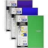 Five Star Spiral Notebooks, 3 Subject, College Ruled Paper, 150 Sheets, 11 x 8-1/2", Green, Purple, Blue, 3 Pack (38820)