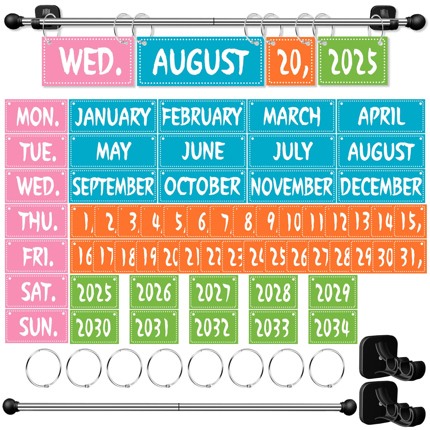 Photo 1 of Flip Calendar for Classroom, Magnetic Rod for Classroom Whiteboard, Magnetic Calendar for Back to School Bulletin Board, Teacher Must Haves, Kids Colorful Bright Cool Theme Date Paper Decor(Patented)