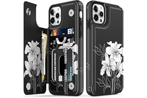 LETO for iPhone 15 Pro Max Case Flip Folio Leather Wallet - Fashionable Flower Designs - Card Slots,Kickstand - Protective Phone Case for Women and Girls - 6.1" - White Florals