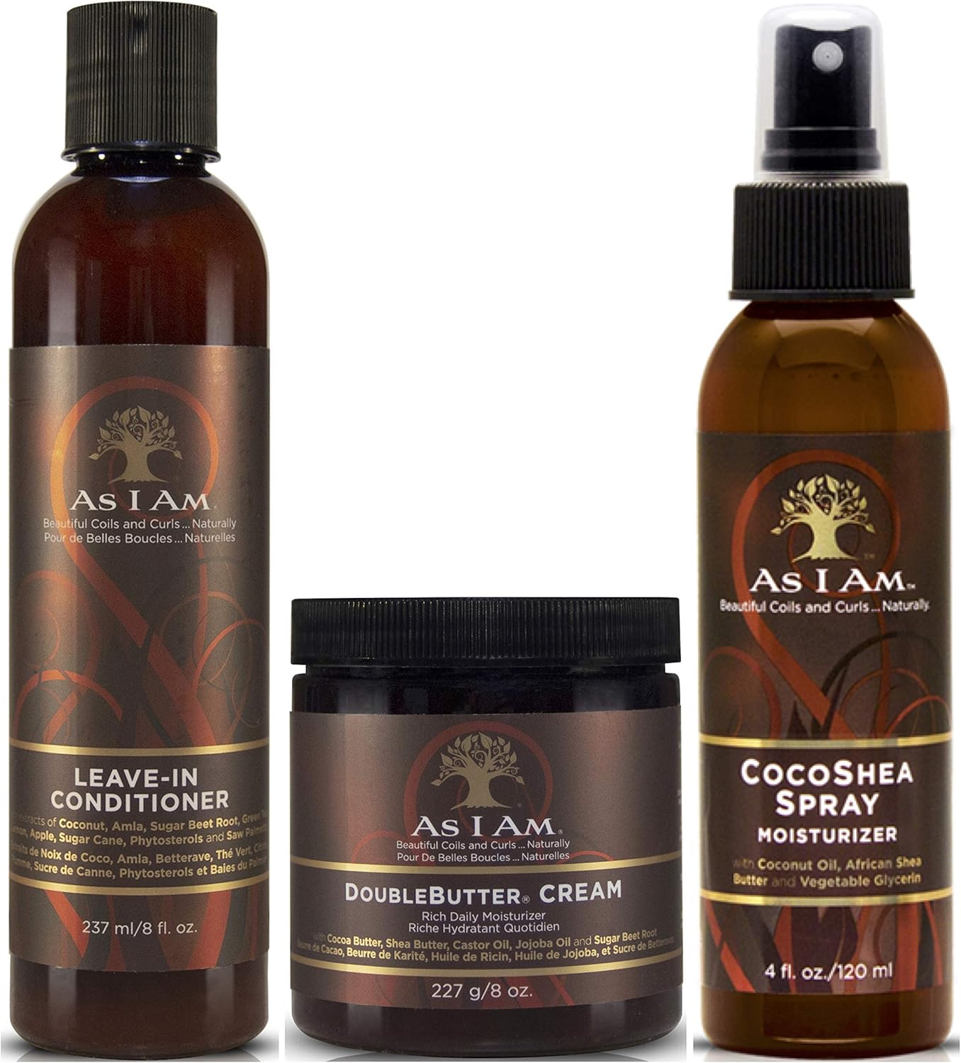 As I Am Leave in Conditioner 237ml, Double Butter Cream 227g and CocoaShea Spray 120ml
