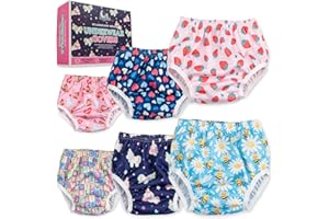 SNUGGLEKID Waterproof Plastic Underwear for Potty Training, 6-Pack - Super-Soft Cloth Diaper Covers with Ultra-Thin TPU Inner Layer to Prevent Leaks - Reusable - Multicolor Prints