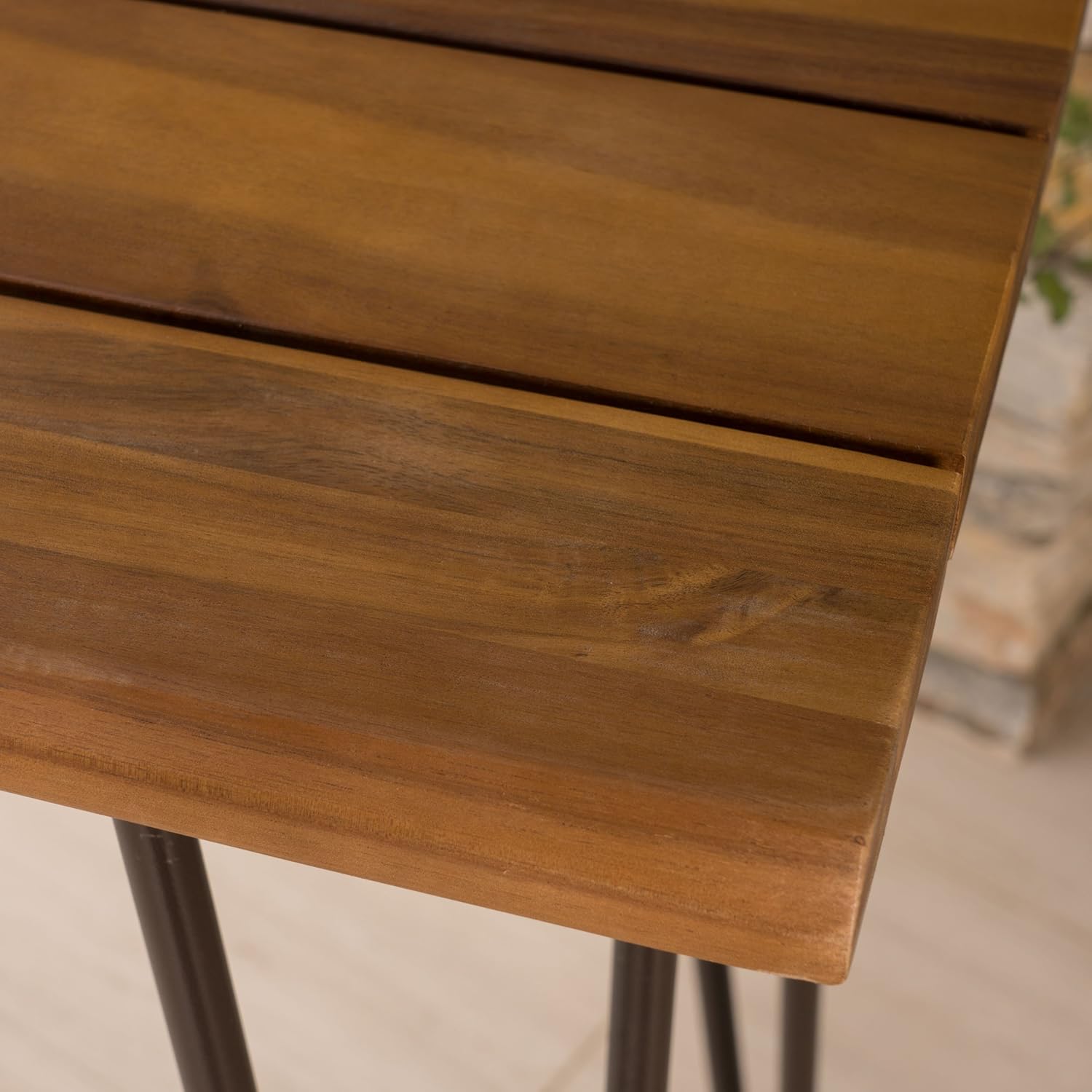 Christopher Knight Home Denali Ouotdoor Industrial Acacia Wood Bar Table with Iron Frame, Teak Finish / Rustic Metal: Furniture & Decor